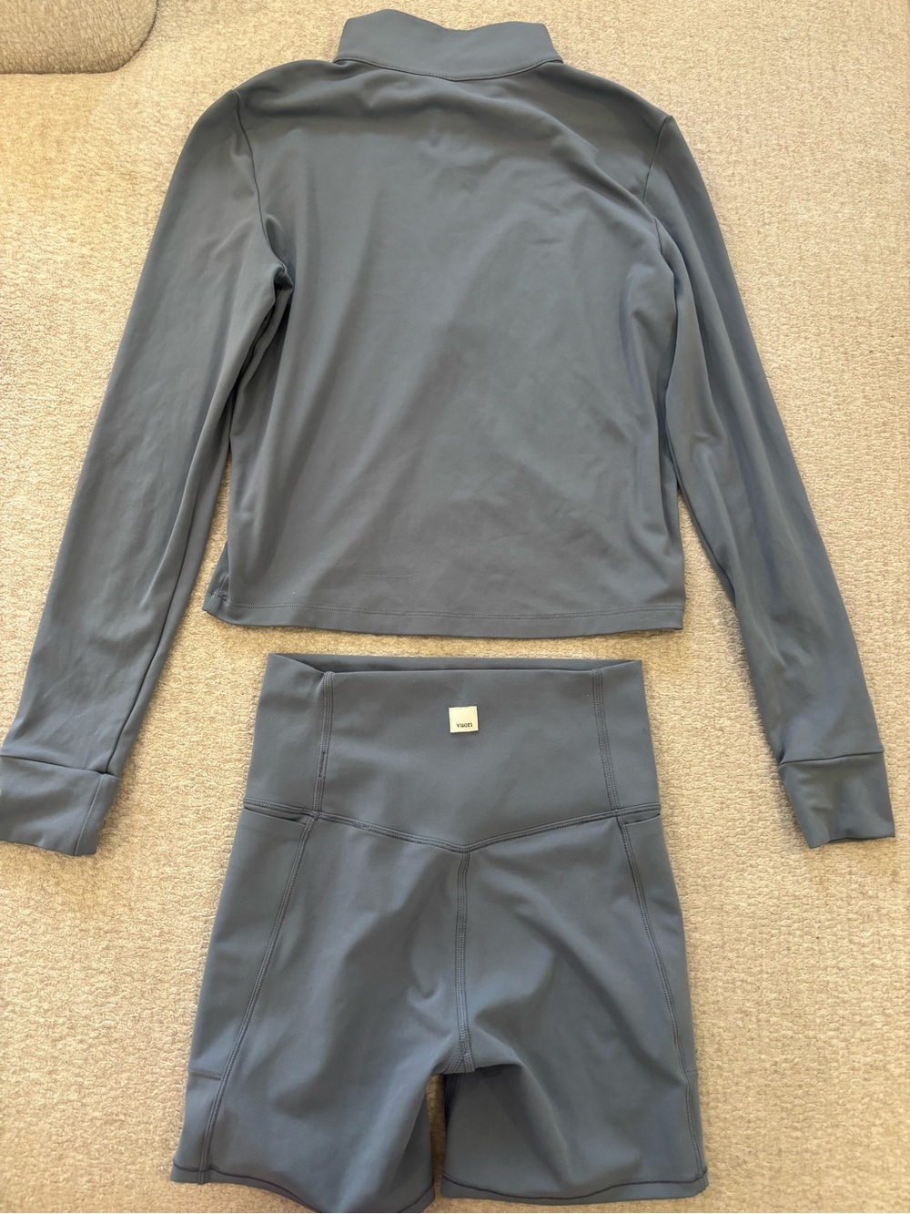 Vuori Slate gray/blue Bike Shorts with Matching Quarter-Zip Top - Picture 5 of 8